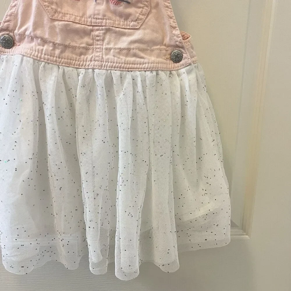 Oshkosh B'gosh Pink Overall Dress Bunny Rabbit White Tulle Girls Size 5T